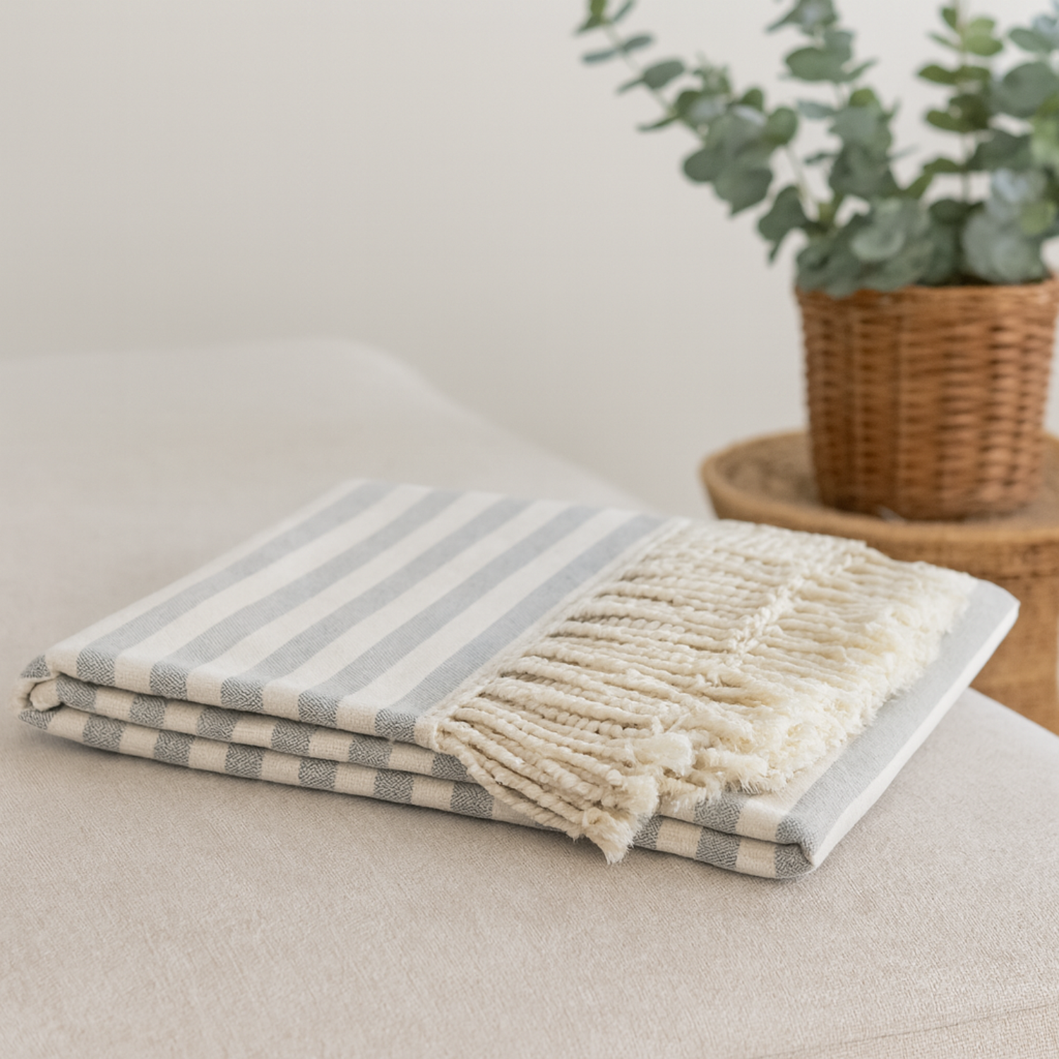 Bamboo throw blanket styled on a bed by a designer - Pure Fiber