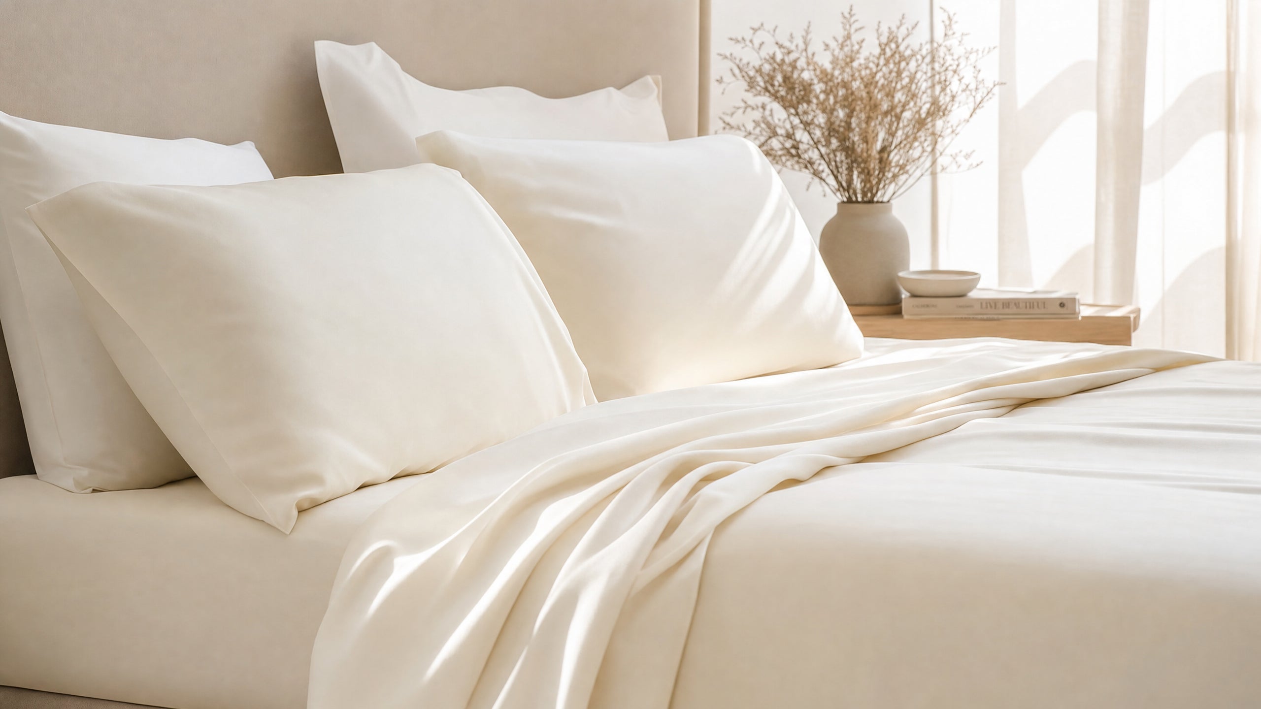Pure Fiber bamboo viscose sheets on a neatly made bed for better sleep