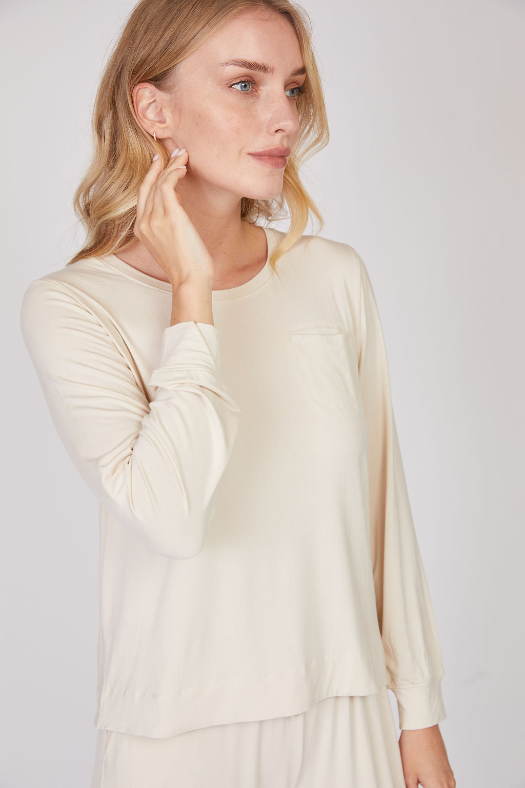 Pleated Back Bamboo Viscose Long Sleeve Top