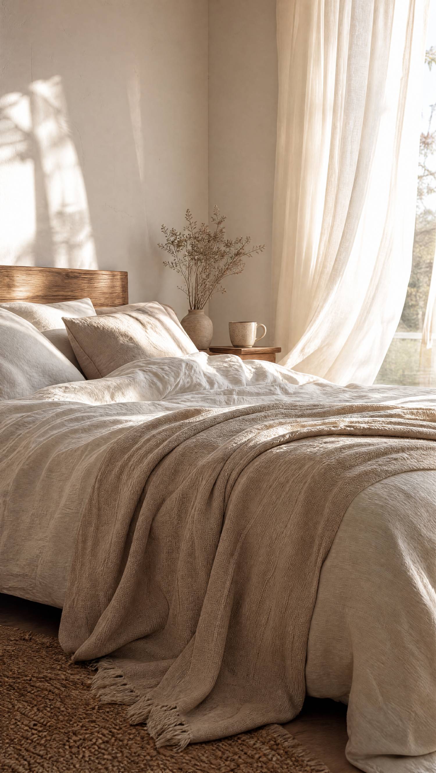 Serene bed styled for sleepmaxxing and better sleep - Pure Fiber