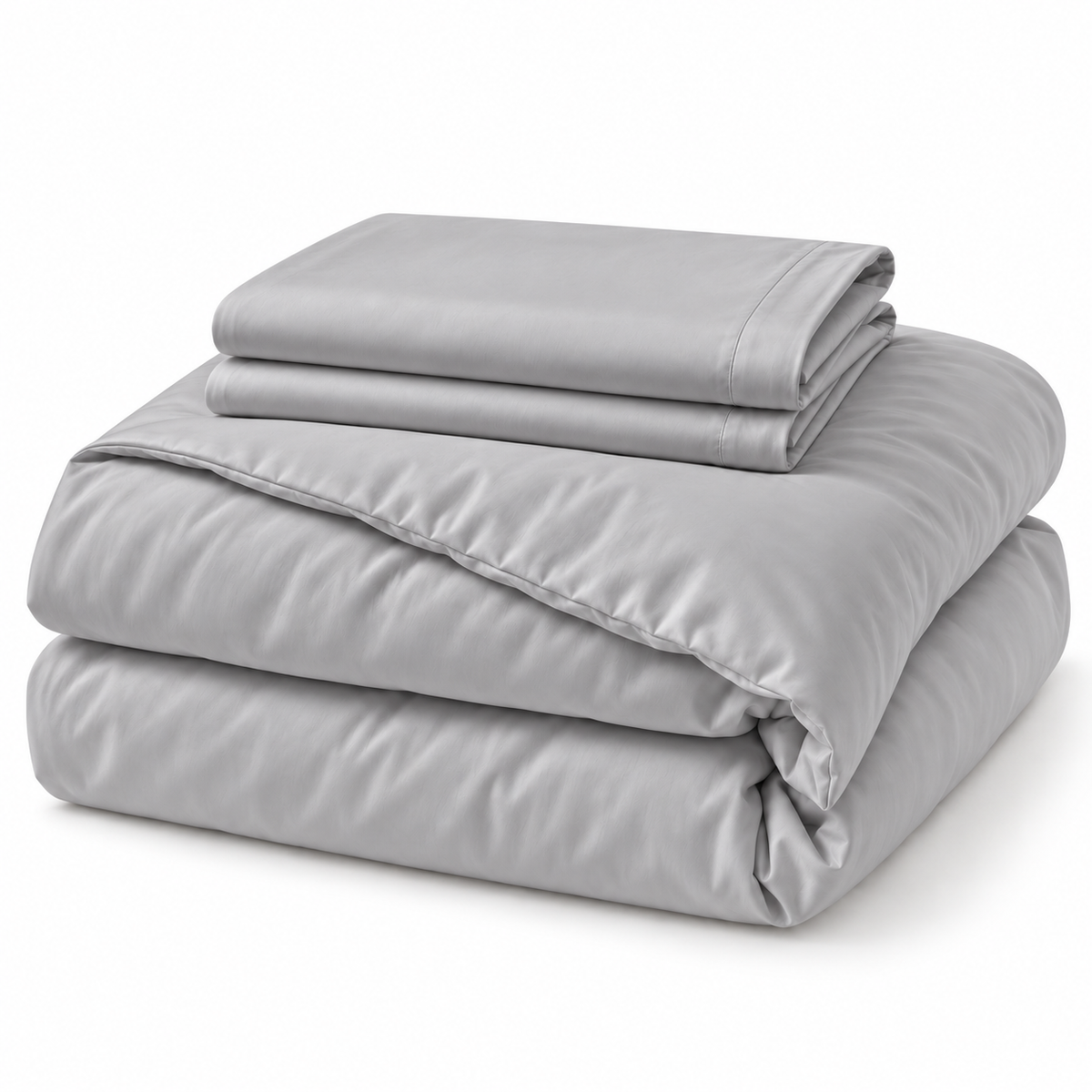 Gray bamboo viscose duvet cover and 2 shams, folded set #Color_Gray