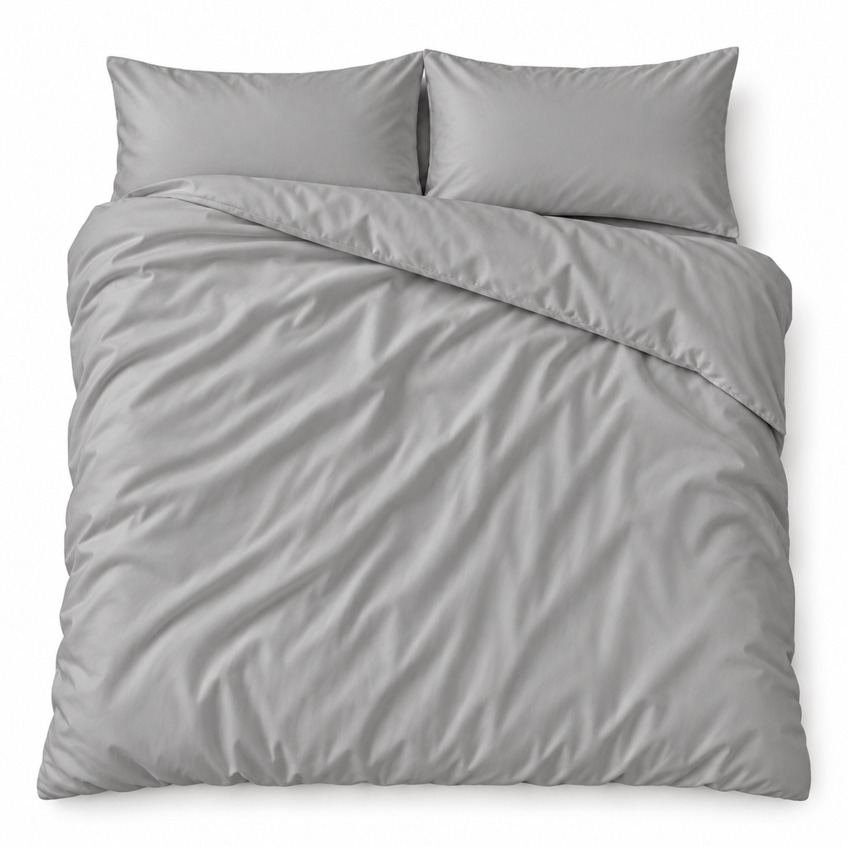 Gray bamboo viscose duvet cover and 2 shams on a bed, top view #Color_Gray