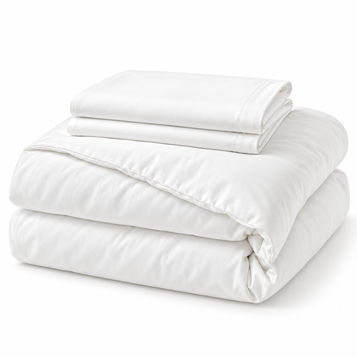 White bamboo viscose duvet cover and 2 shams, folded set #Color_White