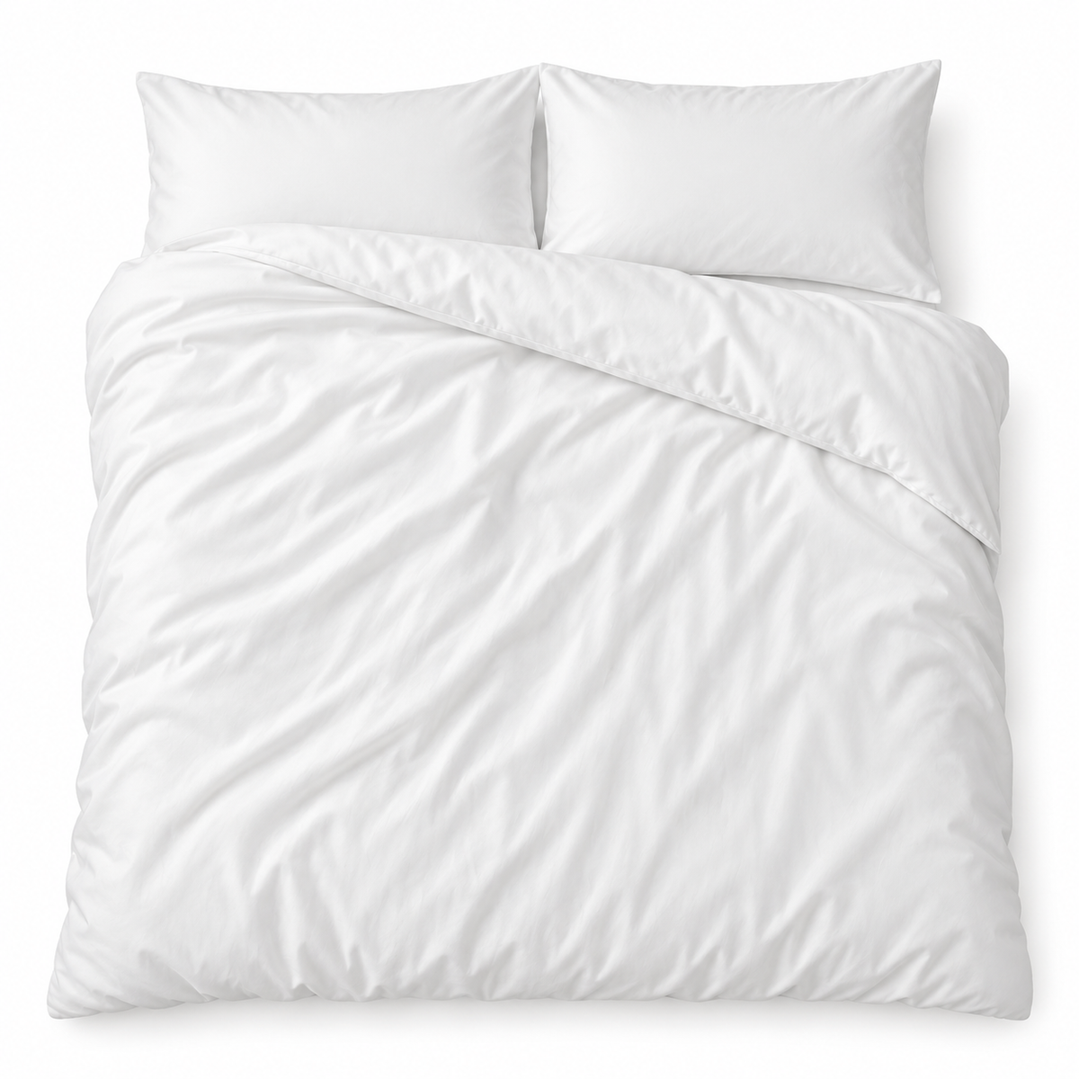 White bamboo viscose duvet cover and 2 shams on a bed, top view #Color_White