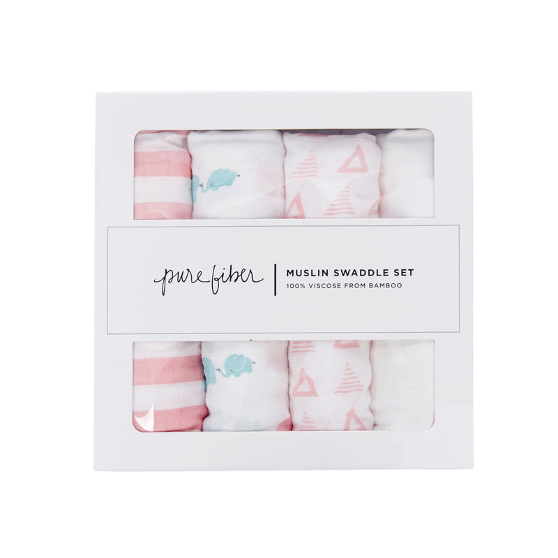 Elephant Print Bamboo Viscose Baby Swaddle Blanket Set | Soft Newborn Wrap | Pure Fiber