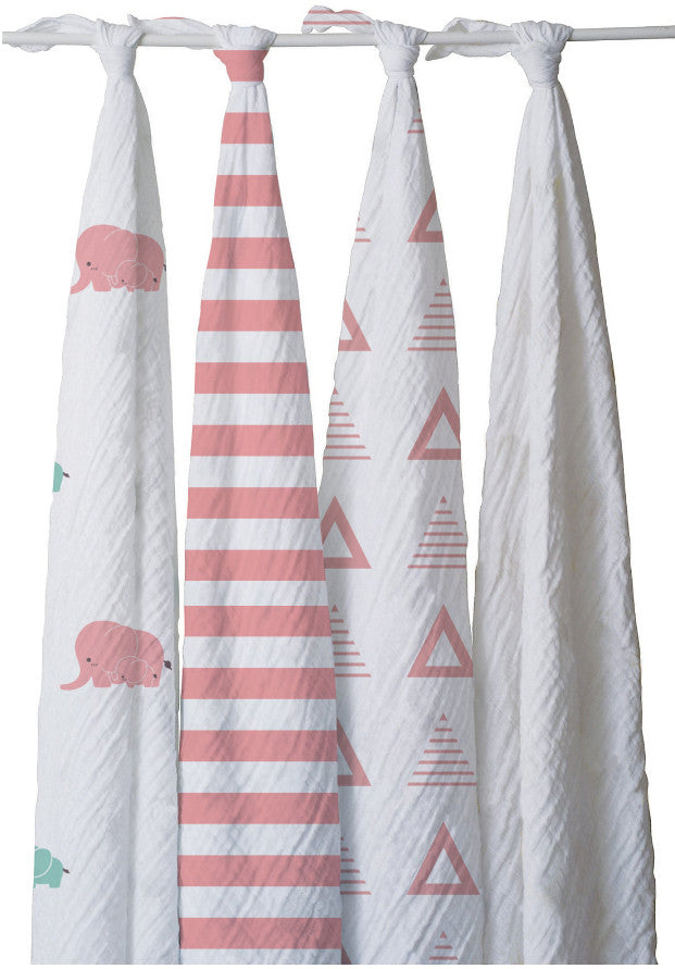 Cotton Muslin Elephant Swaddle Set - Blankets & Throws - Nine Space