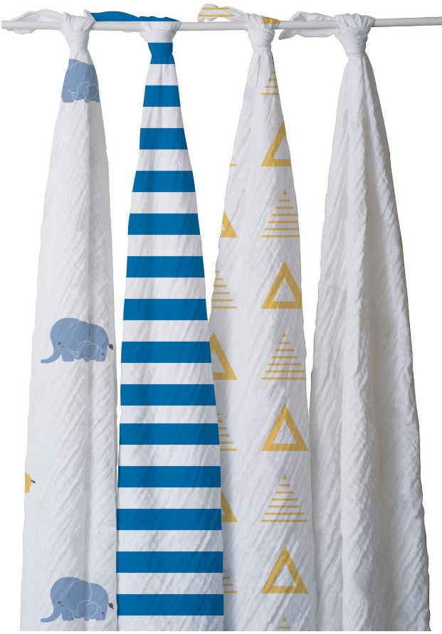 Cotton Muslin Elephant Swaddle Set - Blankets & Throws - Nine Space
