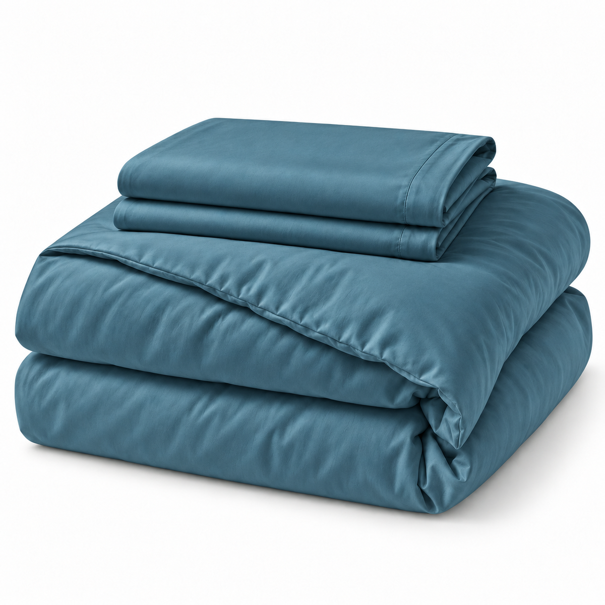 Blue bamboo viscose duvet cover and 2 shams, folded set #Color_Blue