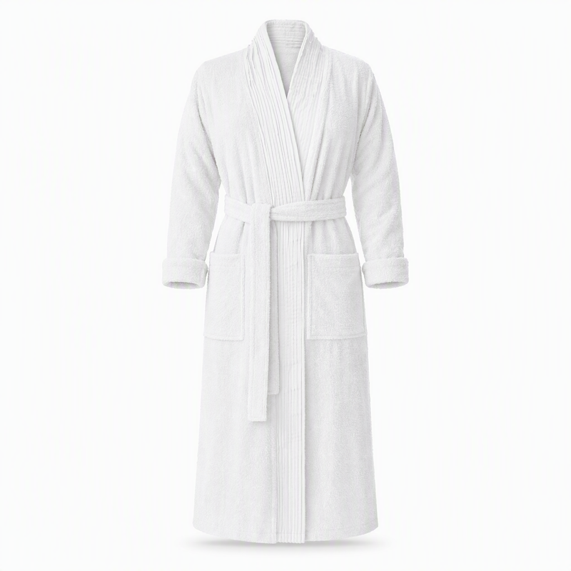 Turkish Cotton Terry Pleated Bathrobe in Pure White #Color_Pure White