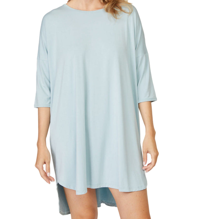 3/4 Sleeve Bamboo Viscose Nightshirt in Sterling Blue — Cooling Sleepwear for Women | Pure Fiber