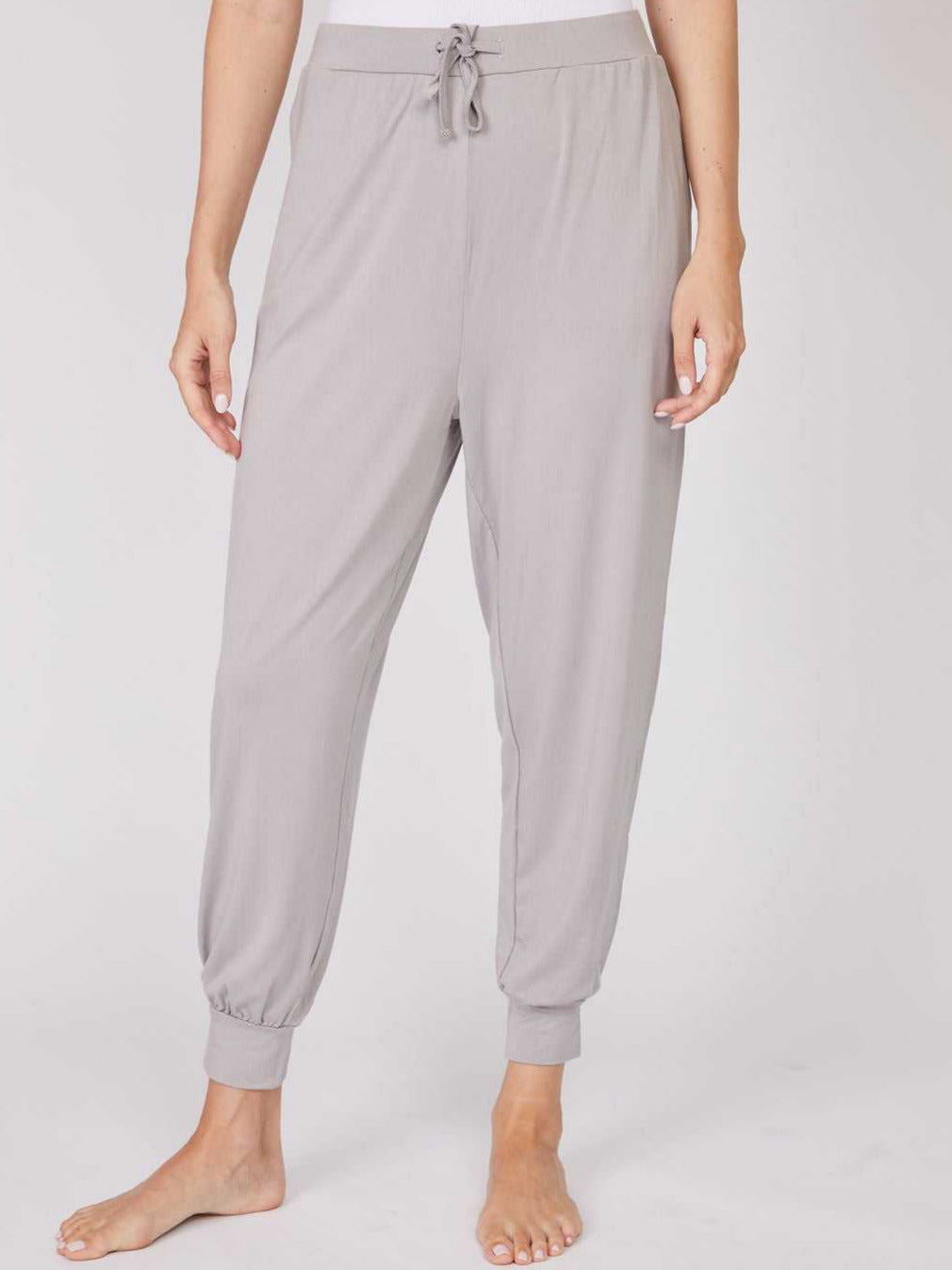 Gray Pure Fiber Bamboo Viscose Draped Jogger Loungewear Pants