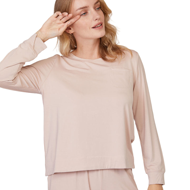 Pleated Back Bamboo Viscose Long Sleeve Top in Rose Pink — Soft Womens Sleepwear | Pure Fiber